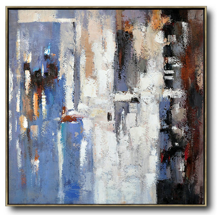 Oversized Contemporary Art,Original Abstract Painting Canvas Art,Blue,White,Brown,Red